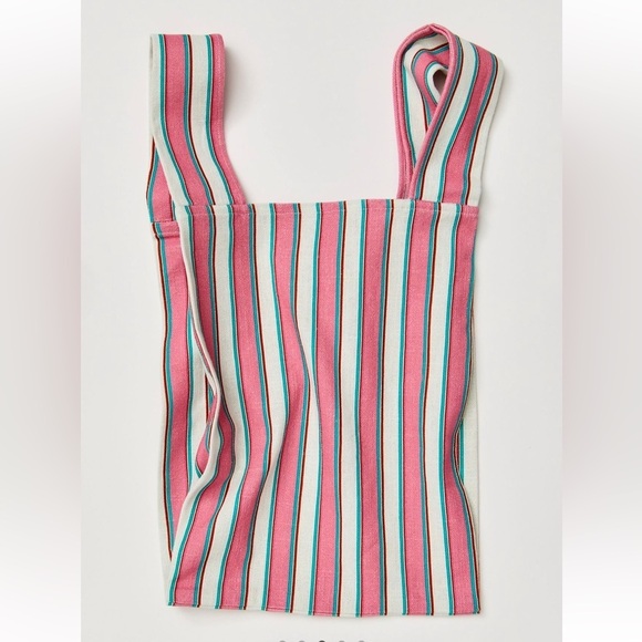 Free People Handbags - Free People Pink & Mint Striped Canvas Tote